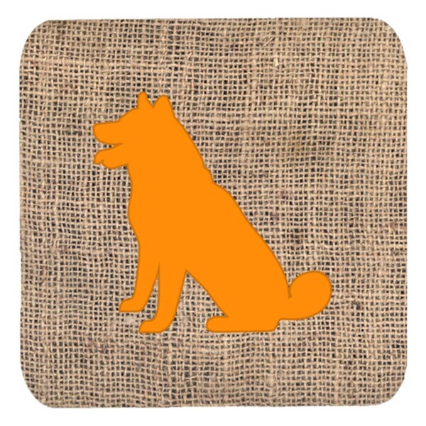 Carolines Treasures Shiba Inu Burlap And Orange Foam Coasters- Set of 4 - BB1113-BL-OR-FC