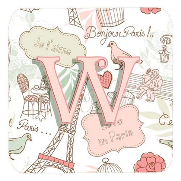 Carolines Treasures Letter W Love In Paris Pink Foam Coasters- Set of 4 - CJ2002-WFC