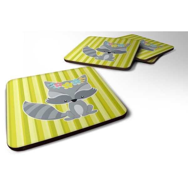 Carolines Treasures Raccoon With Flowers Foam Coasters - Set of 4 - BB7095FC