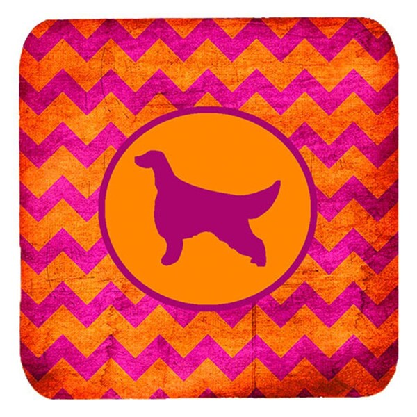 Carolines Treasures Irish Setter Chevron Pink And Orange Foam Coasters- Set of 4 - SDK1038-B-FC