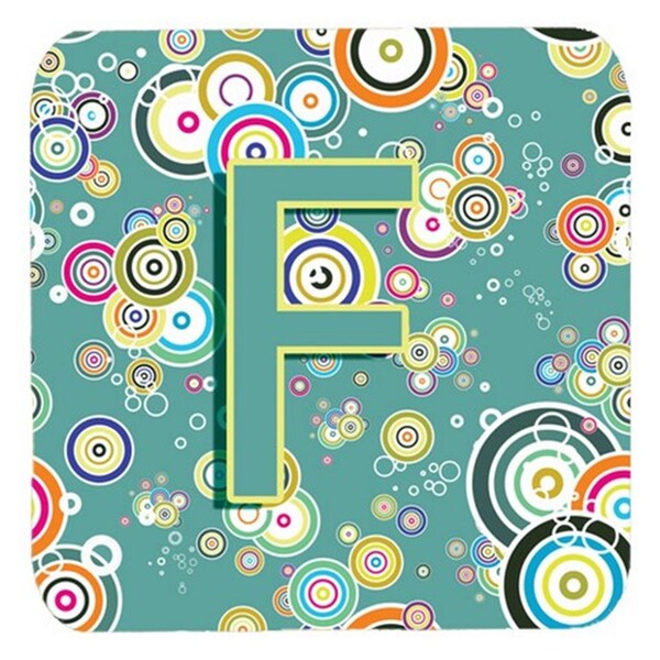 Carolines Treasures Letter F Circle Circle Teal Initial Alphabet Foam Coasters- Set of 4 - CJ2015-FFC