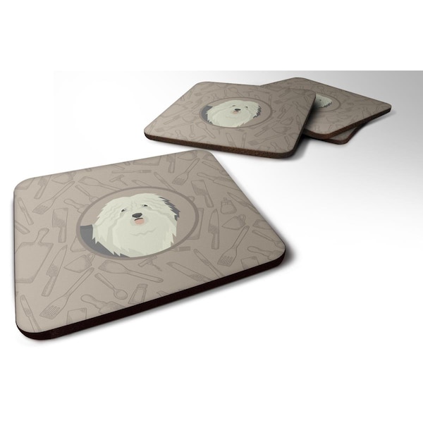 Carolines Treasures Old English Sheepdog in the Kitchen Foam Coasters - Set of 4 - CK2199FC