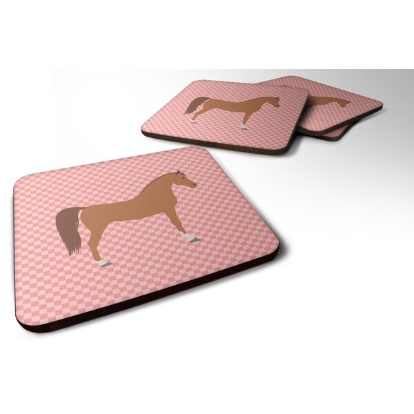 Carolines Treasures Arabian Horse Pink Check Foam Coaster, Set of 4 - BB7911FC