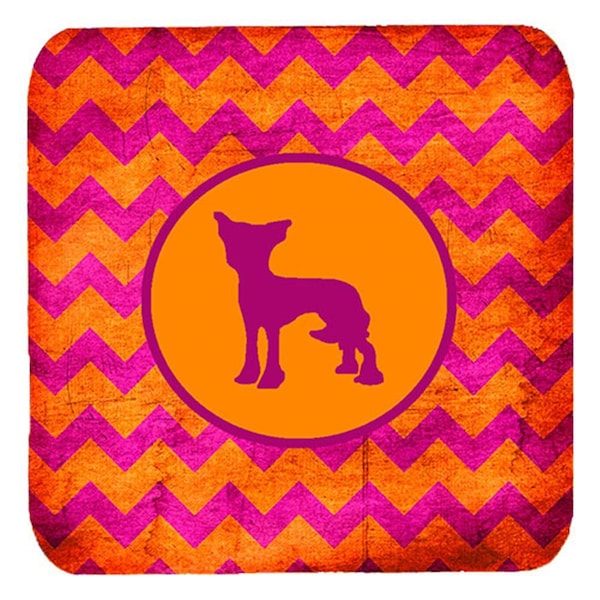 Carolines Treasures Chinese Crested Chevron Pink And Orange Foam Coasters- Set of 4 - SDK1099-B-FC