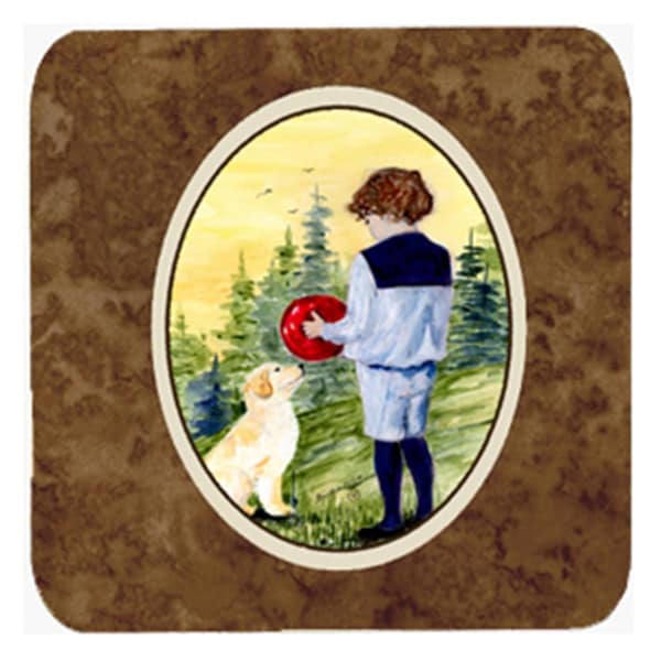 Carolines Treasures Little Boy With His Golden Retriever Foam Coasters- Set of 4 - SS8530FC