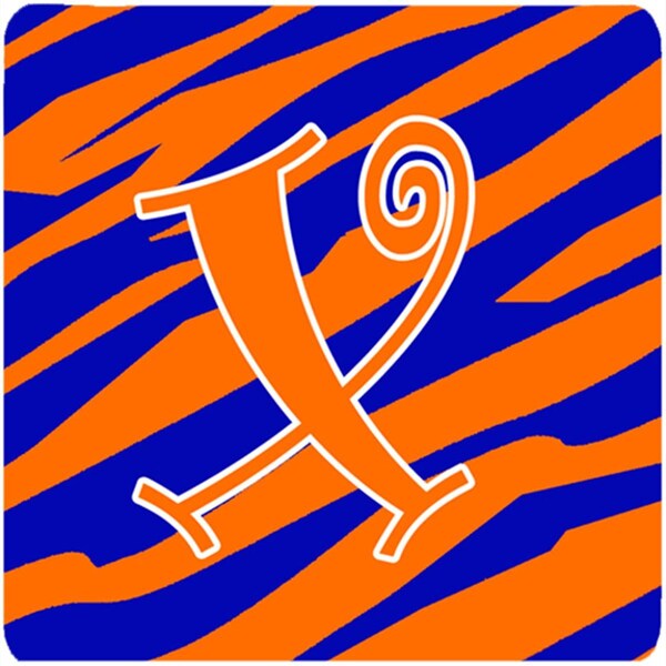 Carolines Treasures Monogram - Tiger Stripe Blue And Orange Foam Coasters, Initial Letter X, 4PK - CJ1036-XFC