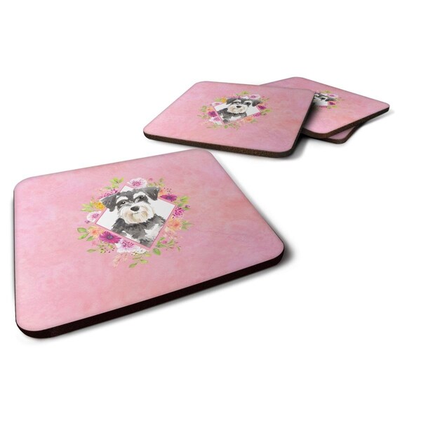 Carolines Treasures 3.5 x 3.5 in. Schnauzer No.2 Pink Flowers Foam Coaster, 4PK - CK4222FC