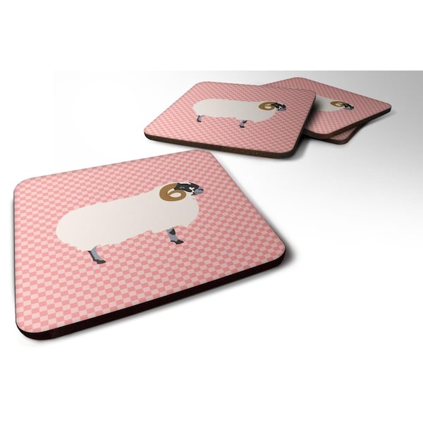 Carolines Treasures Scottish Blackface Sheep Pink Check Foam Coaster, Set of 4 - BB7973FC