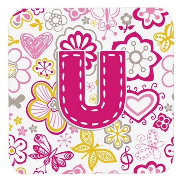 Carolines Treasures Letter U Flowers And Butterflies Pink Foam Coasters- Set of 4 - CJ2005-UFC