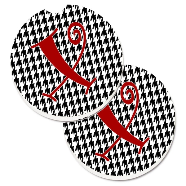 Carolines Treasures Monogram Initial X Houndstooth Black Cup Holder Car Coaster, 2PK - CJ1035-XCARC