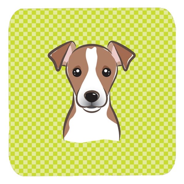 Carolines Treasures 3.5 x 3.5 In. Checkerboard Lime Green Jack Russell Terrier Foam Coasters, 4PK - BB1322FC