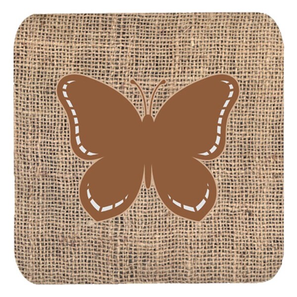 Carolines Treasures Butterfly Burlap And Brown Foam Coasters- Set of 4 - BB1035-BL-BN-FC