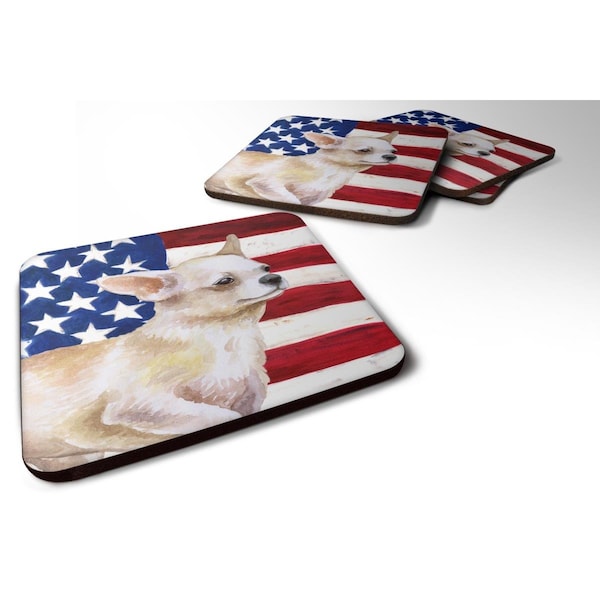 Carolines Treasures Chihuahua Leg Up Patriotic Foam Coaster, 3.5 x 3.5 in. - Set of 4 - BB9697FC