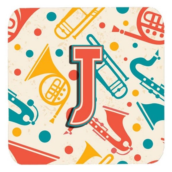 Carolines Treasures Letter J Retro Teal Orange Musical Instruments Initial Foam Coasters, 4PK - CJ2001-JFC