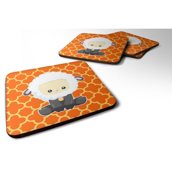 Carolines Treasures Sheep on Orange Quatrafoil Foam Coasters - Set of 4 - BB6872FC