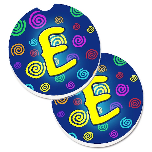 Carolines Treasures Letter E Initial Monogram Blue Swirls Cup Holder Car Coaster, 2PK - CJ1011-ECARC