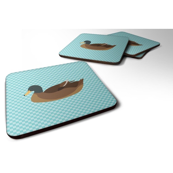 Carolines Treasures Khaki Campbell Duck Blue Check Foam Coaster, Set of 4 - BB8040FC