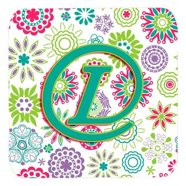 Carolines Treasures Letter L Flowers Pink Teal Green Initial Foam Coasters- Set of 4 - CJ2011-LFC