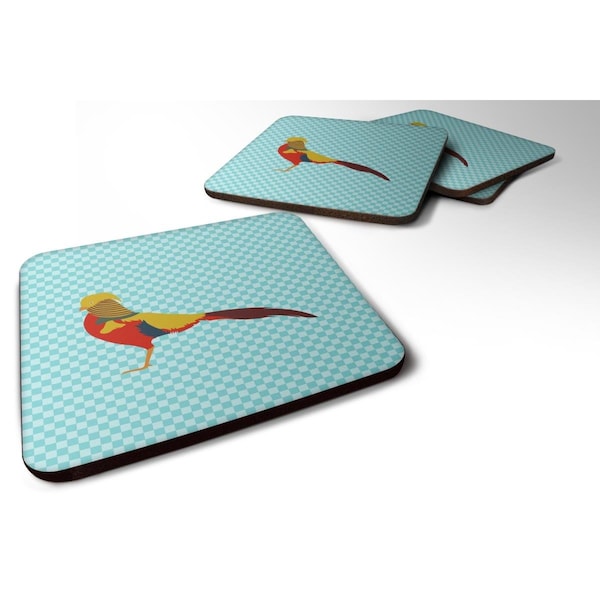 Carolines Treasures Golden or Chinese Pheasant Blue Check Foam Coaster, Set of 4 - BB8102FC