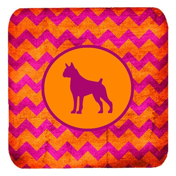 Carolines Treasures Boxer Chevron Pink And Orange Foam Coasters- Set of 4 - SDK1075-B-FC