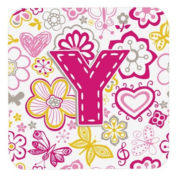 Carolines Treasures Letter Y Flowers And Butterflies Pink Foam Coasters- Set of 4 - CJ2005-YFC