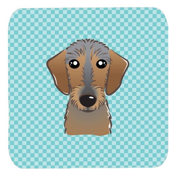 Carolines Treasures 3.5 x 3.5 In. Checkerboard Blue Wirehaired Dachshund Foam Coasters, 4PK - BB1171FC