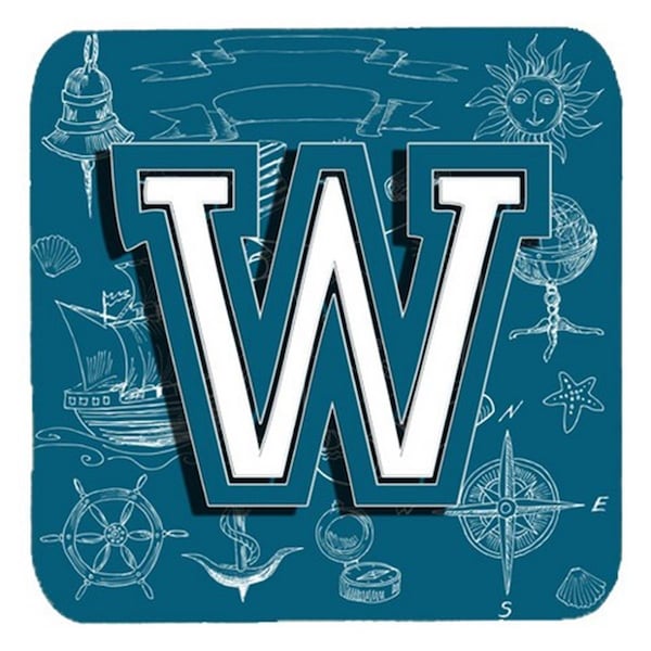 Carolines Treasures Letter W Sea Doodles Initial Alphabet Foam Coasters- Set of 4 - CJ2014-WFC