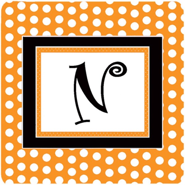 Carolines Treasures Set of 4 Monogram - Orange Polkadots Foam Coasters Initial Letter N - CJ1033-NFC