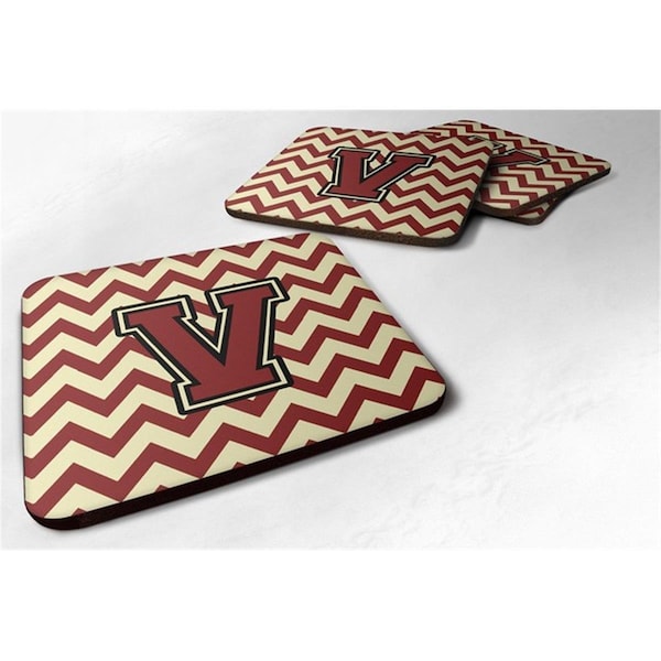 Carolines Treasures Letter V Chevron Maroon and Gold Foam Coaster, Set of 4 - CJ1061-VFC