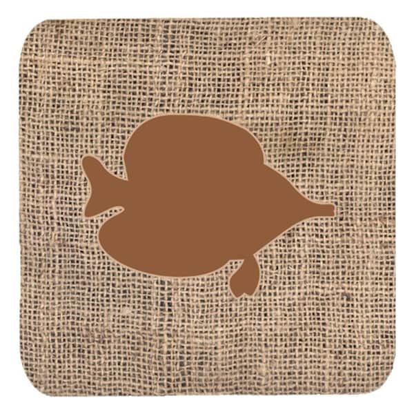 Carolines Treasures Fish - Tang Fish Burlap And Brown Foam Coasters- Set of 4 - BB1023-BL-BN-FC