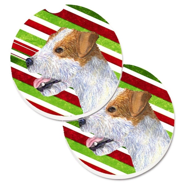 Carolines Treasures Jack Russell Terrier Candy Cane Holiday Christmas Cup Holder Car Coaster, 2PK - SS4573CARC