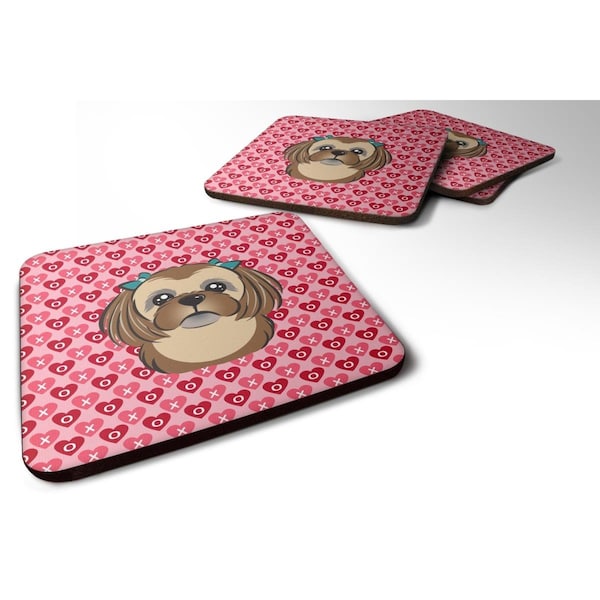 Carolines Treasures Chocolate Brown Shih Tzu Hearts Foam Coasters - Set of 4 - BB5319FC