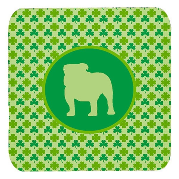 Carolines Treasures Bulldog Lucky Shamrock Foam Coasters- Set of 4 - SDK1122-C-FC