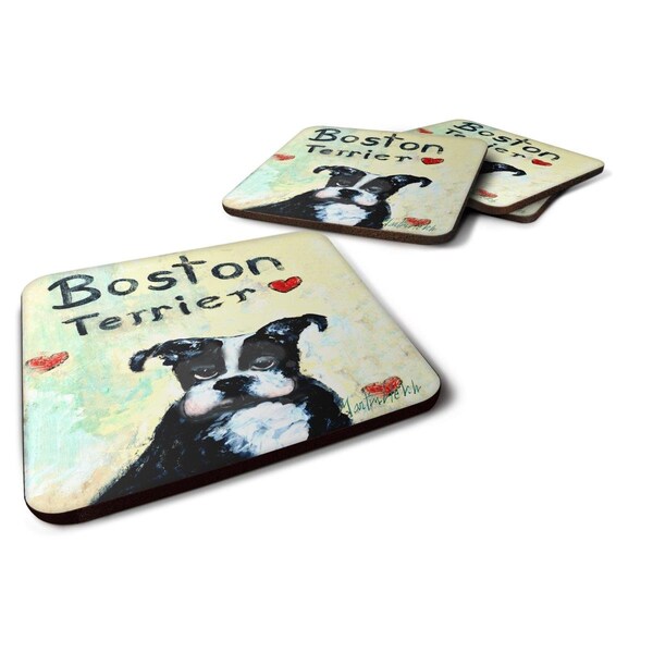 Carolines Treasures Boston Terrier Wheres My Bibb Foam Coasters - Set of 4 - MW1316FC