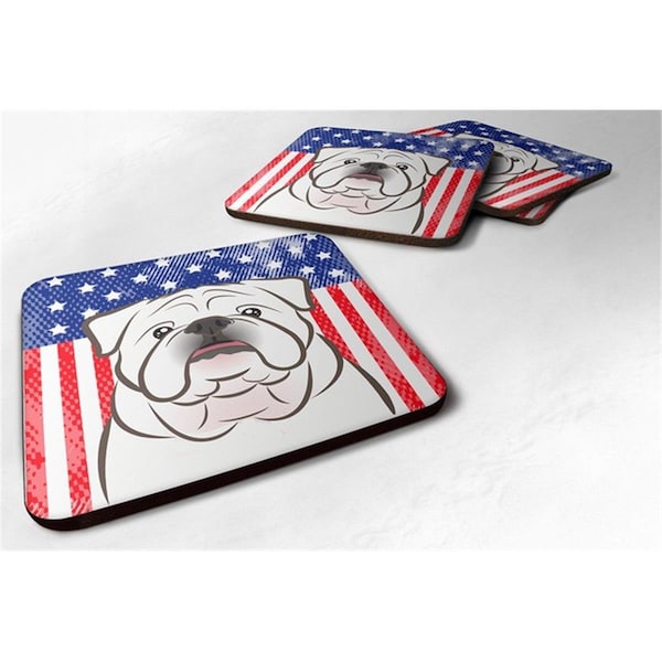 Carolines Treasures American Flag and White English Bulldog Foam Coaster, Set of 4 - BB2150FC