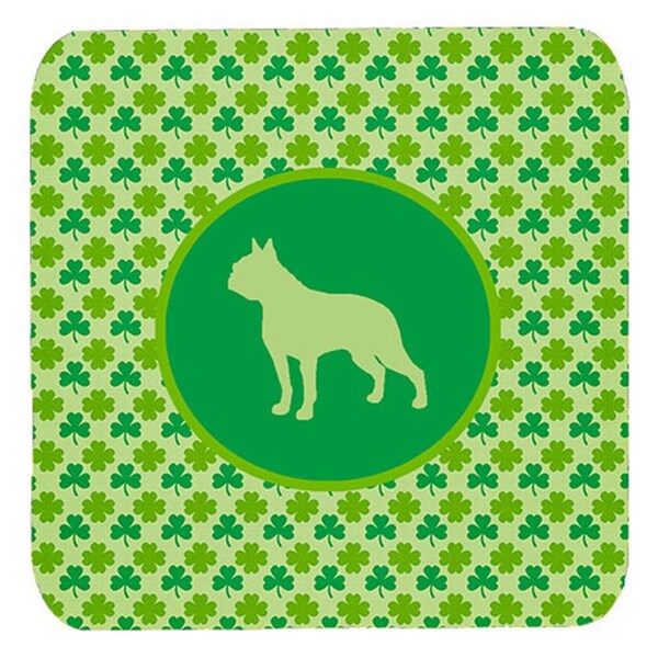 Carolines Treasures Boston Terrier Lucky Shamrock Foam Coasters- Set of 4 - SDK1109-C-FC