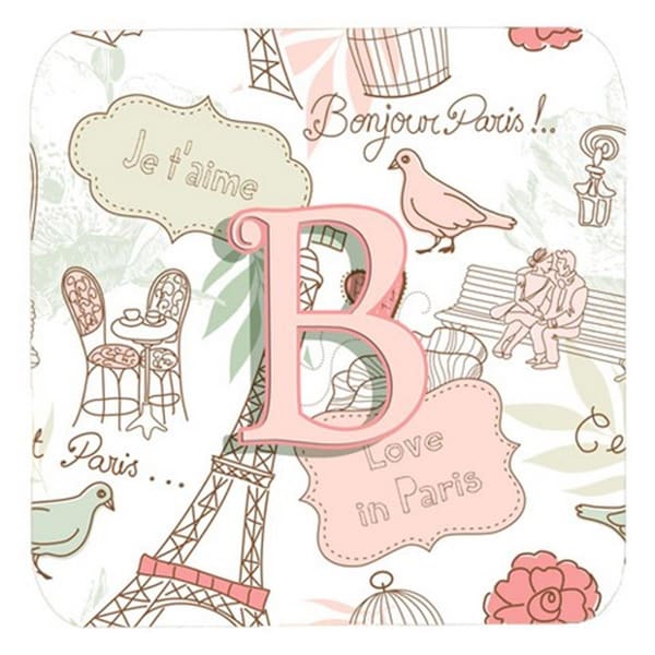 Carolines Treasures Letter B Love In Paris Pink Foam Coasters- Set of 4 - CJ2002-BFC