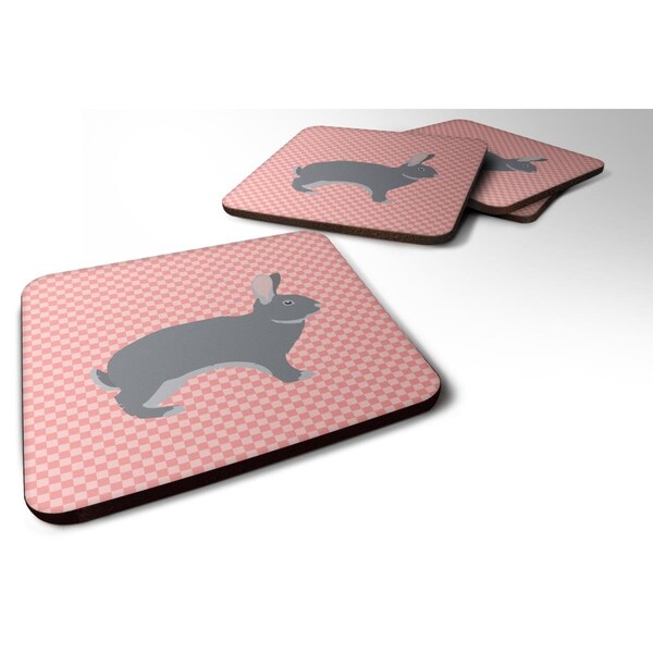 Carolines Treasures Giant Chinchilla Rabbit Pink Check Foam Coaster, Set of 4 - BB7966FC
