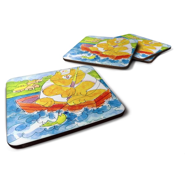 Carolines Treasures Big Orange Cat Fishing Foam Coasters - Set 4 - 6107FC