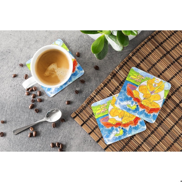 Carolines Treasures Big Orange Cat Fishing Foam Coasters - Set 4 - 6107FC