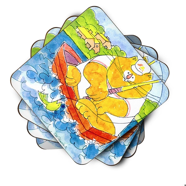 Carolines Treasures Big Orange Cat Fishing Foam Coasters - Set 4 - 6107FC