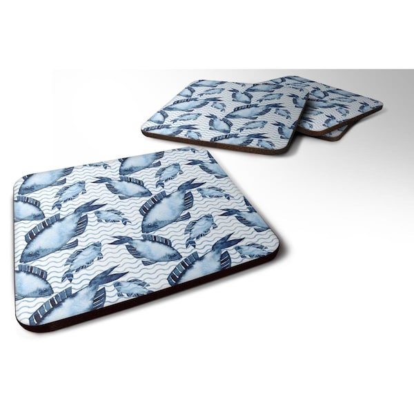 Carolines Treasures Beach Watercolor Fishes Foam Coaster, Set of 4 - BB7532FC