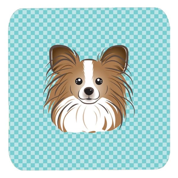 Carolines Treasures 3.5 x 3.5 In. Checkerboard Blue Papillon Foam Coasters- Set of 4 - BB1186FC