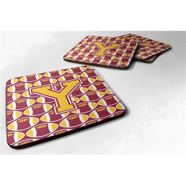 Carolines Treasures Letter Y Football Maroon and Gold Foam Coaster, Set of 4 - CJ1081-YFC