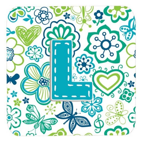 Carolines Treasures Letter L Flowers And Butterflies Teal Blue Foam Coasters- Set of 4 - CJ2006-LFC