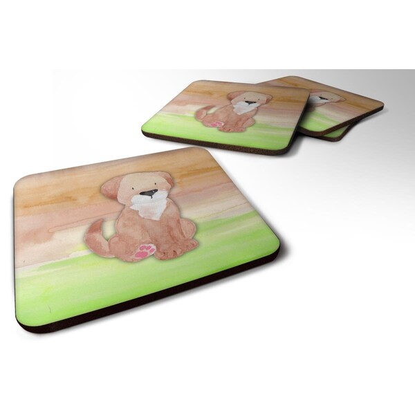 Carolines Treasures Dog Green & Brown Watercolor Foam Coasters - Set of 4 - BB7360FC