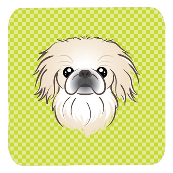 Carolines Treasures 3.5 x 3.5 In. Checkerboard Lime Green Pekingese Foam Coasters- Set of 4 - BB1283FC