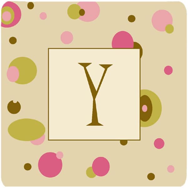 Carolines Treasures Monogram - Tan Dots Foam Coasters Initial Letter Y- Set of 4 - CJ1004-YFC