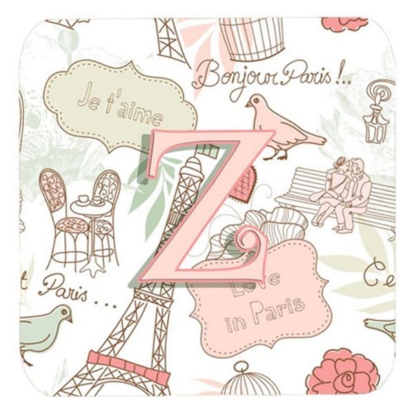 Carolines Treasures Letter Z Love In Paris Pink Foam Coasters- Set of 4 - CJ2002-ZFC