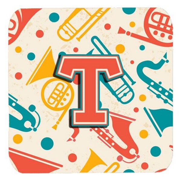 Carolines Treasures Letter T Retro Teal Orange Musical Instruments Initial Foam Coasters, 4PK - CJ2001-TFC